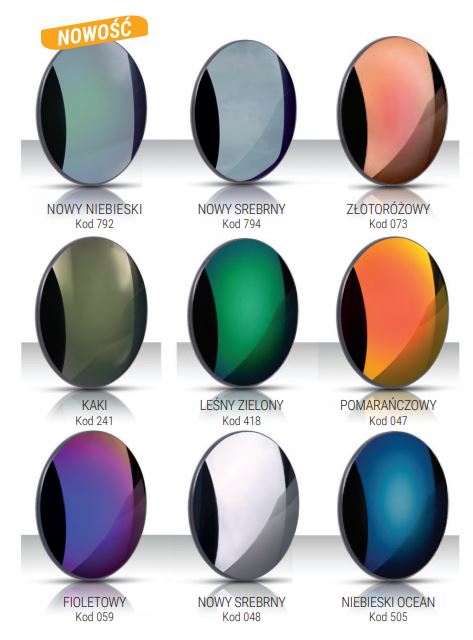 kolory lustrzanek w szkłach E-Mirror firmy Essilor